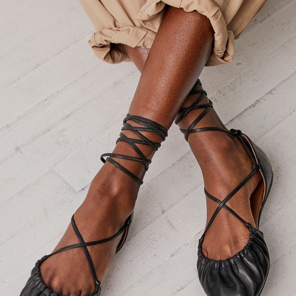Free People Shoes - Free People Black Lace-Up Ballet Flats | Wrap Tie | Balletcore | Women’s